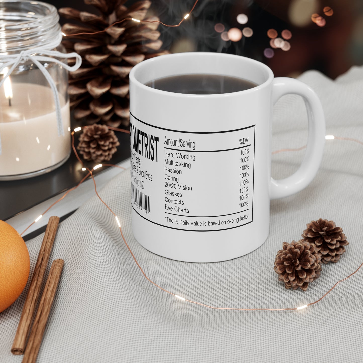Optometrist Nutrition Facts Coffee Mug, Optician, Eye Doctor Gift, Prescription Glasses, Ophthalmologist Decor, Optical,  Ceramic Mug 11oz