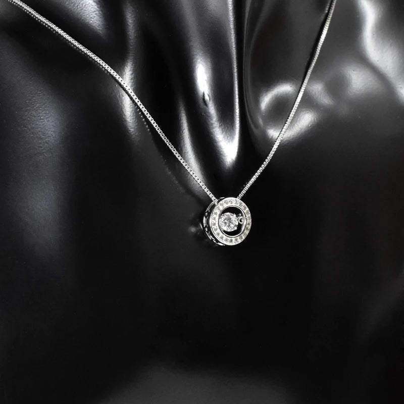 New Fashion Rotatable Will Dance Rhinestone Necklace 925 Sterling Silver Choker Round Zircon Pendant Necklace Women Jewelry Gift